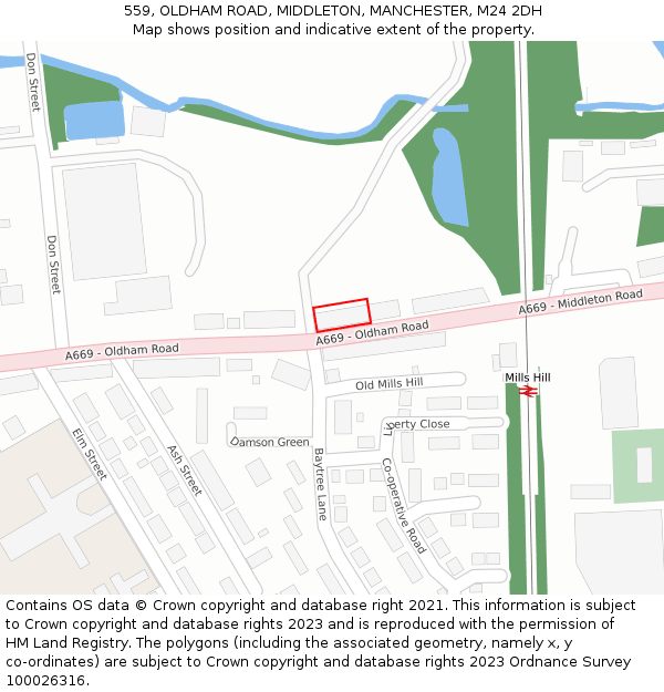 559, OLDHAM ROAD, MIDDLETON, MANCHESTER, M24 2DH: Location map and indicative extent of plot