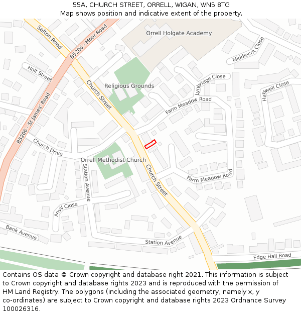55A, CHURCH STREET, ORRELL, WIGAN, WN5 8TG: Location map and indicative extent of plot