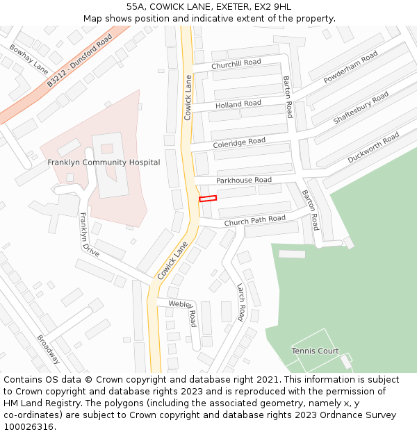 55A, COWICK LANE, EXETER, EX2 9HL: Location map and indicative extent of plot