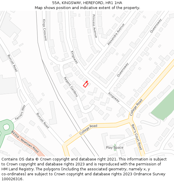 55A, KINGSWAY, HEREFORD, HR1 1HA: Location map and indicative extent of plot