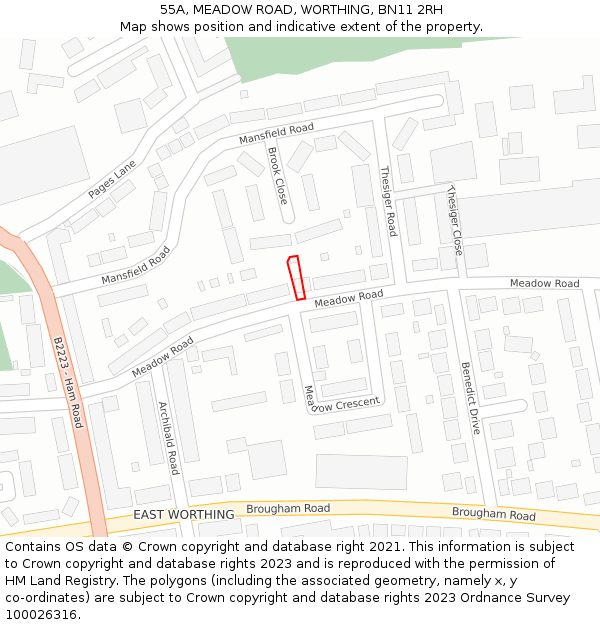 55A, MEADOW ROAD, WORTHING, BN11 2RH: Location map and indicative extent of plot