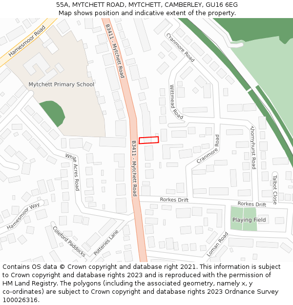 55A, MYTCHETT ROAD, MYTCHETT, CAMBERLEY, GU16 6EG: Location map and indicative extent of plot