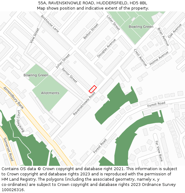 55A, RAVENSKNOWLE ROAD, HUDDERSFIELD, HD5 8BL: Location map and indicative extent of plot