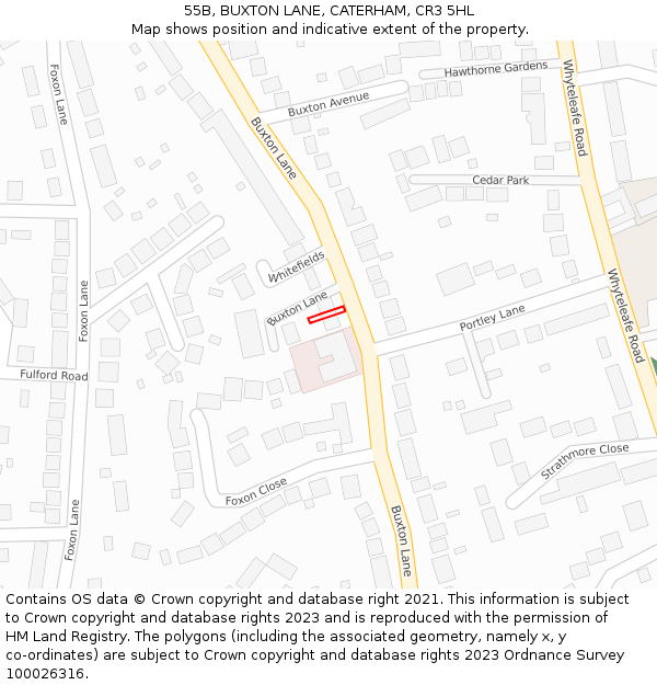 55B, BUXTON LANE, CATERHAM, CR3 5HL: Location map and indicative extent of plot