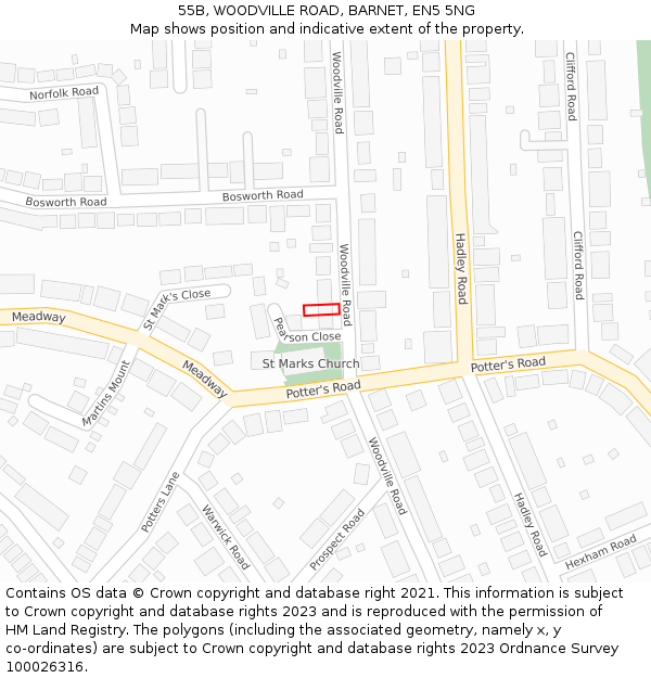 55B, WOODVILLE ROAD, BARNET, EN5 5NG: Location map and indicative extent of plot