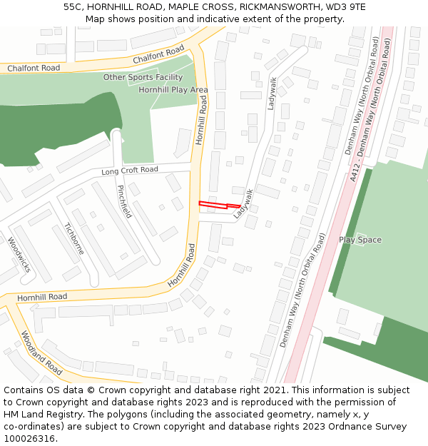 55C, HORNHILL ROAD, MAPLE CROSS, RICKMANSWORTH, WD3 9TE: Location map and indicative extent of plot