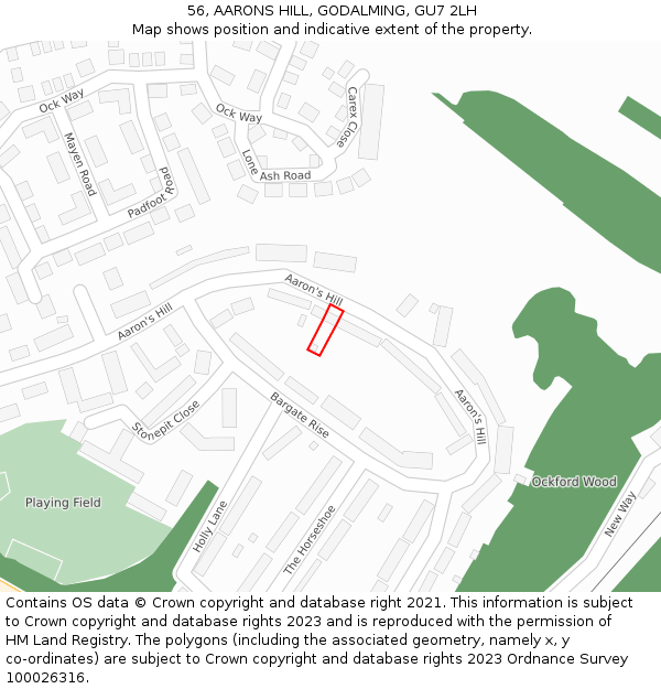 56, AARONS HILL, GODALMING, GU7 2LH: Location map and indicative extent of plot