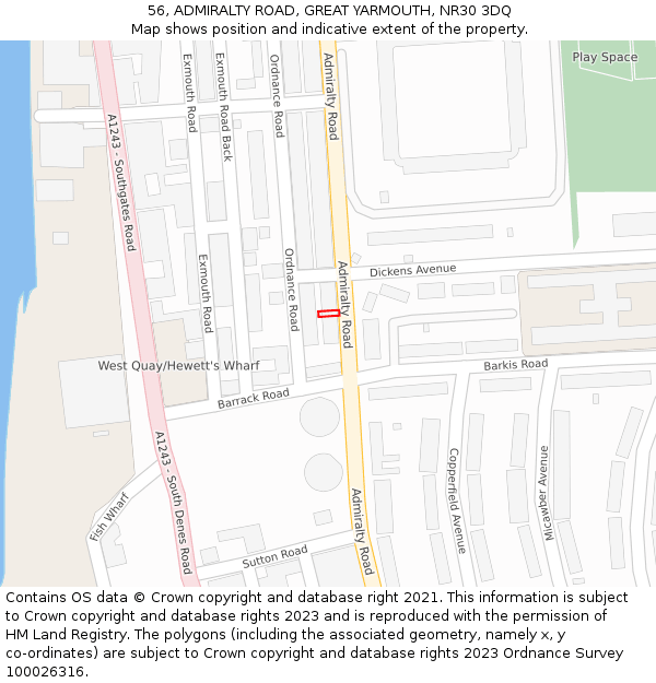 56, ADMIRALTY ROAD, GREAT YARMOUTH, NR30 3DQ: Location map and indicative extent of plot
