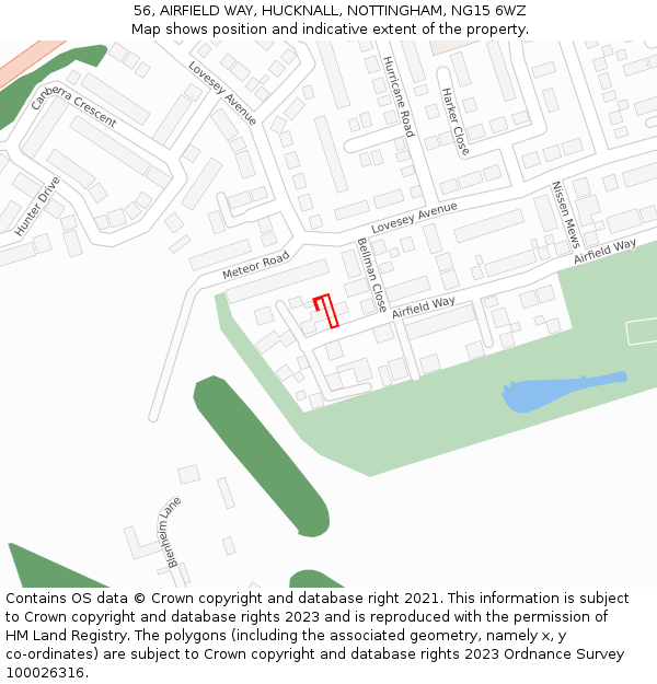 56, AIRFIELD WAY, HUCKNALL, NOTTINGHAM, NG15 6WZ: Location map and indicative extent of plot