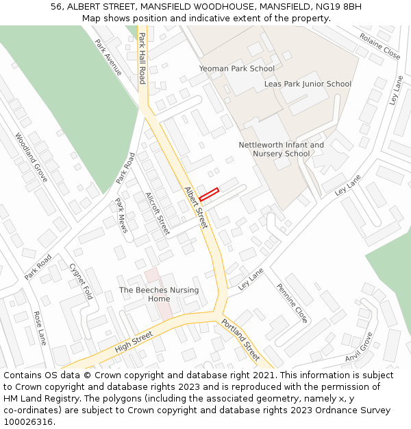 56, ALBERT STREET, MANSFIELD WOODHOUSE, MANSFIELD, NG19 8BH: Location map and indicative extent of plot
