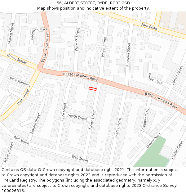 56, ALBERT STREET, RYDE, PO33 2SB: Location map and indicative extent of plot