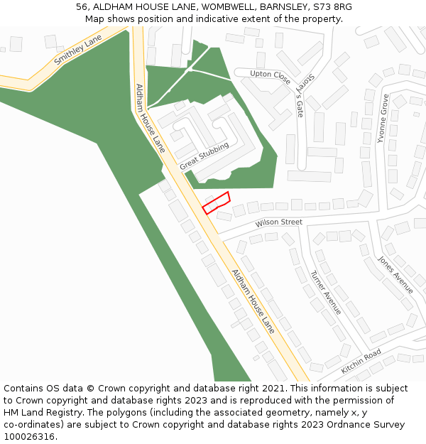 56, ALDHAM HOUSE LANE, WOMBWELL, BARNSLEY, S73 8RG: Location map and indicative extent of plot