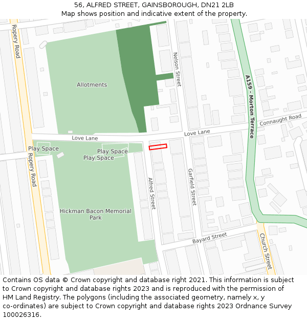 56, ALFRED STREET, GAINSBOROUGH, DN21 2LB: Location map and indicative extent of plot