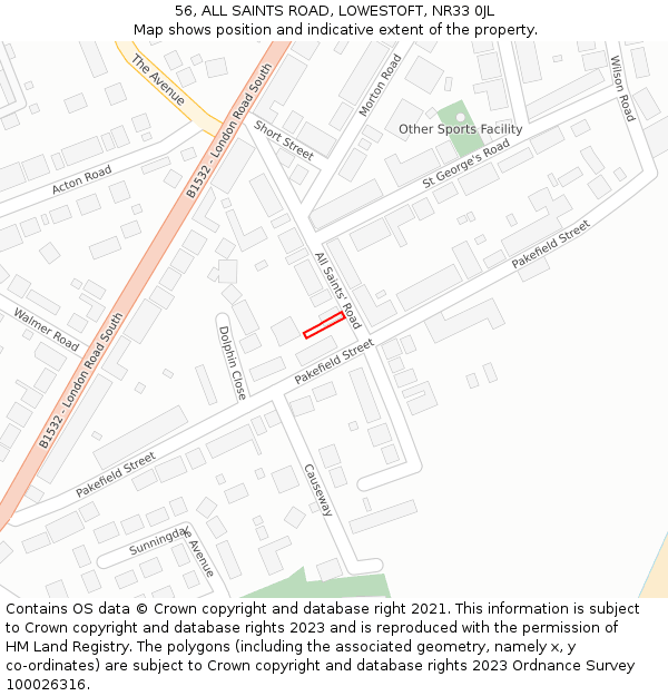 56, ALL SAINTS ROAD, LOWESTOFT, NR33 0JL: Location map and indicative extent of plot