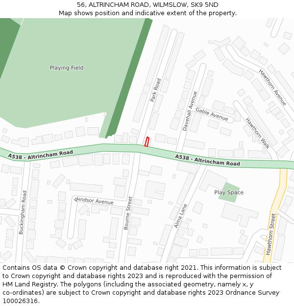 56, ALTRINCHAM ROAD, WILMSLOW, SK9 5ND: Location map and indicative extent of plot
