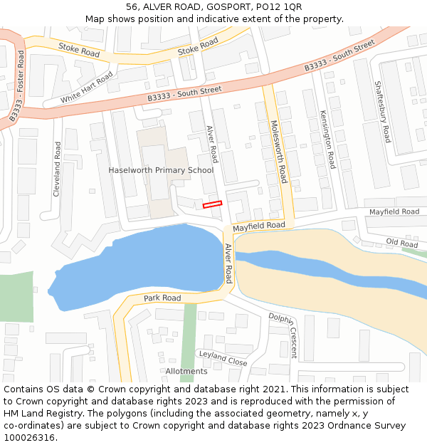 56, ALVER ROAD, GOSPORT, PO12 1QR: Location map and indicative extent of plot