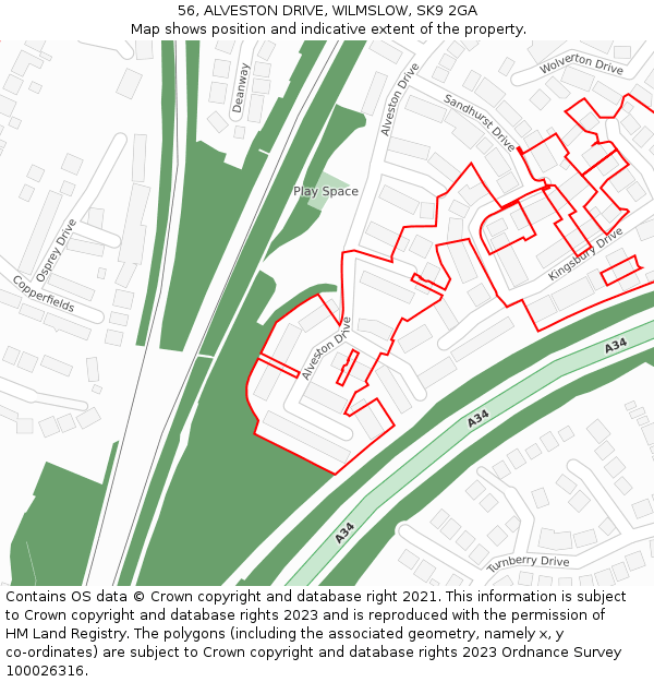 56, ALVESTON DRIVE, WILMSLOW, SK9 2GA: Location map and indicative extent of plot