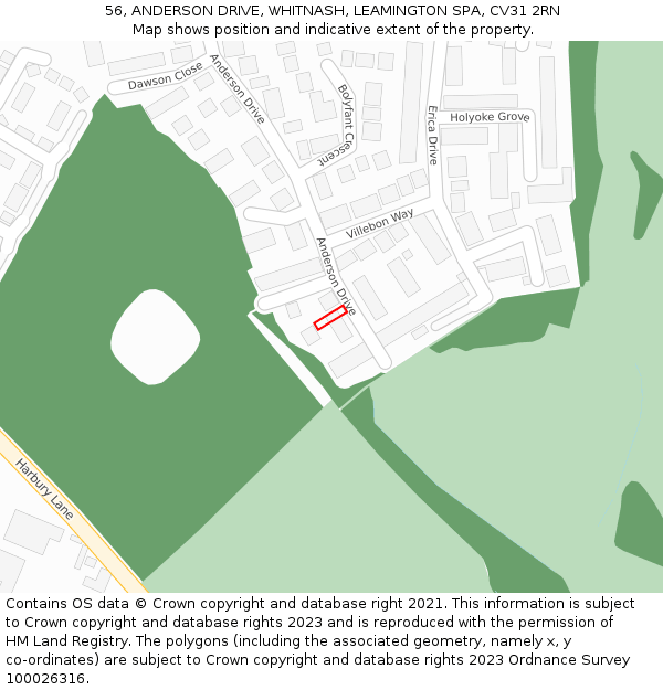56, ANDERSON DRIVE, WHITNASH, LEAMINGTON SPA, CV31 2RN: Location map and indicative extent of plot