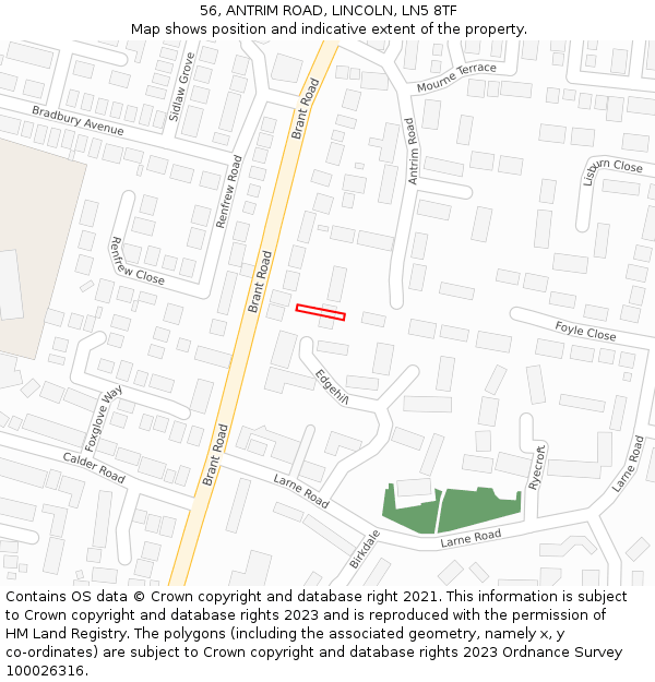 56, ANTRIM ROAD, LINCOLN, LN5 8TF: Location map and indicative extent of plot
