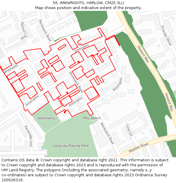 56, ARKWRIGHTS, HARLOW, CM20 3LU: Location map and indicative extent of plot