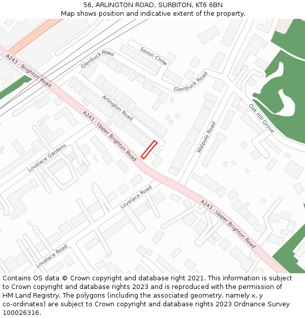 56, ARLINGTON ROAD, SURBITON, KT6 6BN: Location map and indicative extent of plot