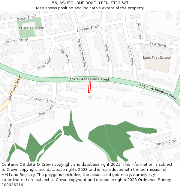 56, ASHBOURNE ROAD, LEEK, ST13 5AT: Location map and indicative extent of plot