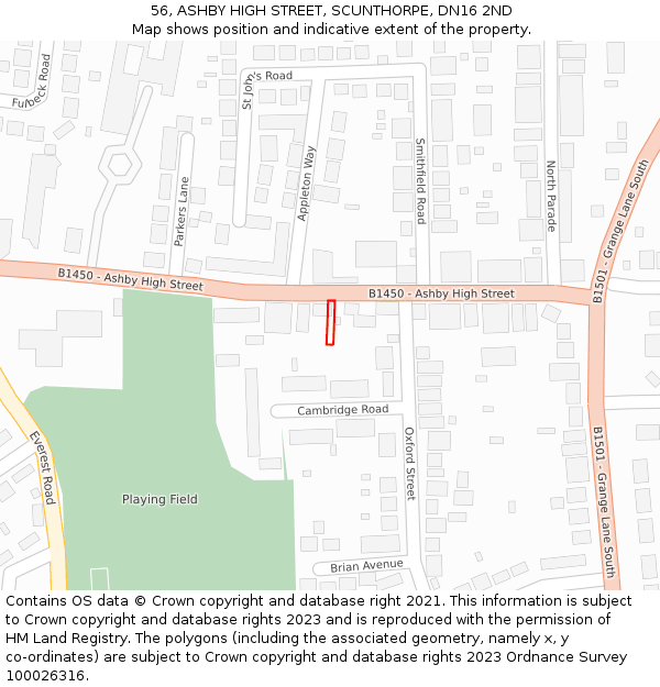 56, ASHBY HIGH STREET, SCUNTHORPE, DN16 2ND: Location map and indicative extent of plot