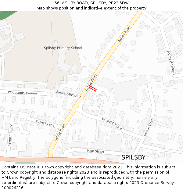 56, ASHBY ROAD, SPILSBY, PE23 5DW: Location map and indicative extent of plot