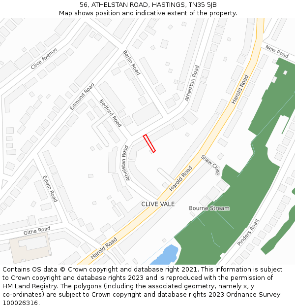 56, ATHELSTAN ROAD, HASTINGS, TN35 5JB: Location map and indicative extent of plot