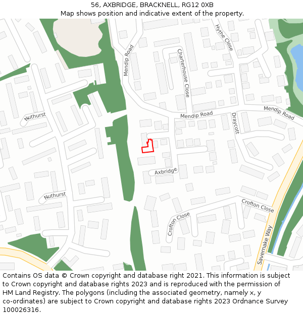 56, AXBRIDGE, BRACKNELL, RG12 0XB: Location map and indicative extent of plot