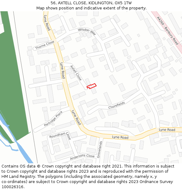 56, AXTELL CLOSE, KIDLINGTON, OX5 1TW: Location map and indicative extent of plot