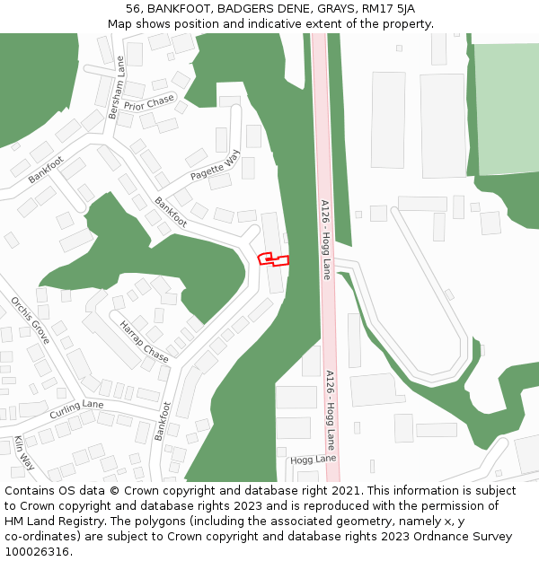 56, BANKFOOT, BADGERS DENE, GRAYS, RM17 5JA: Location map and indicative extent of plot