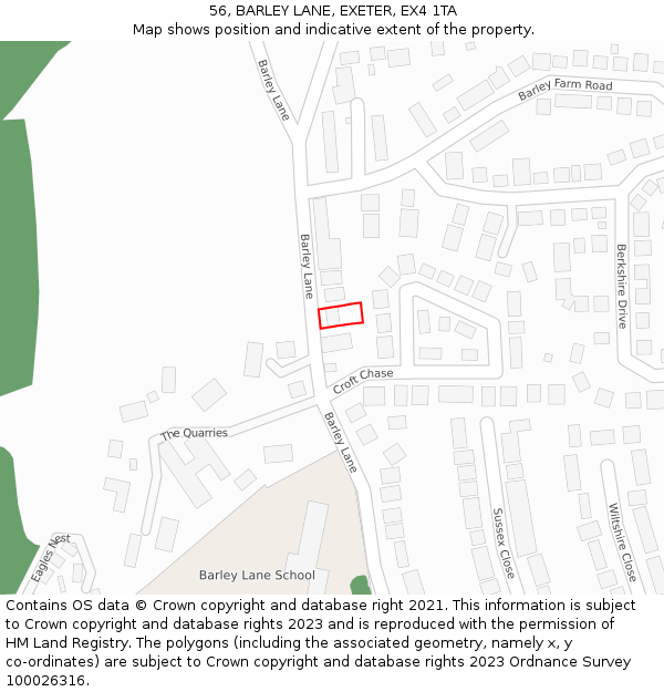 56, BARLEY LANE, EXETER, EX4 1TA: Location map and indicative extent of plot