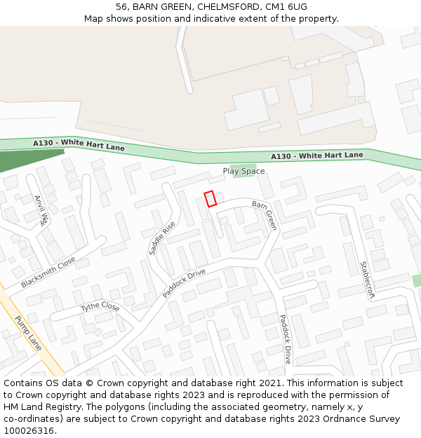 56, BARN GREEN, CHELMSFORD, CM1 6UG: Location map and indicative extent of plot