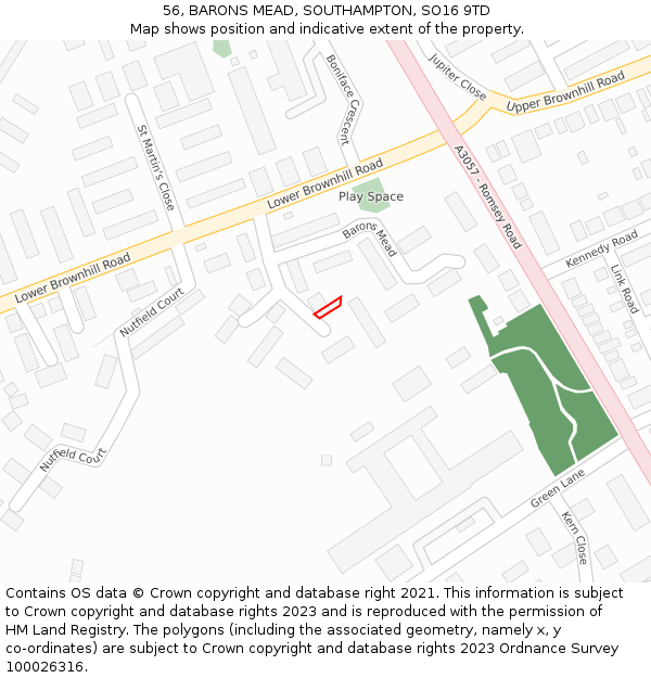 56, BARONS MEAD, SOUTHAMPTON, SO16 9TD: Location map and indicative extent of plot