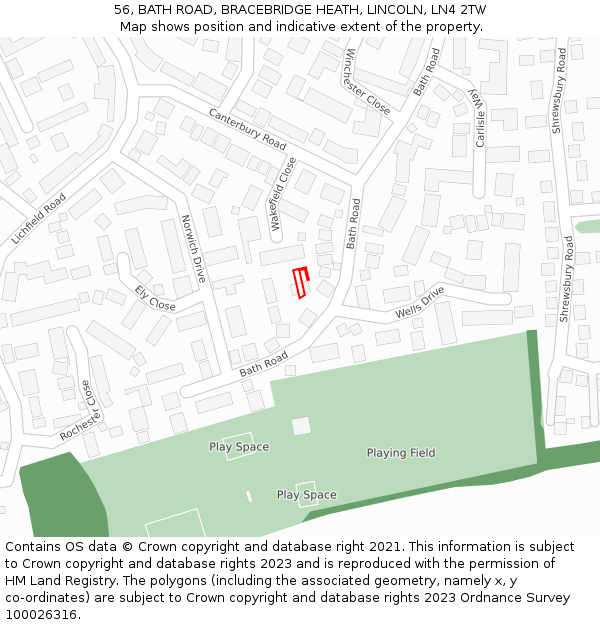 56, BATH ROAD, BRACEBRIDGE HEATH, LINCOLN, LN4 2TW: Location map and indicative extent of plot