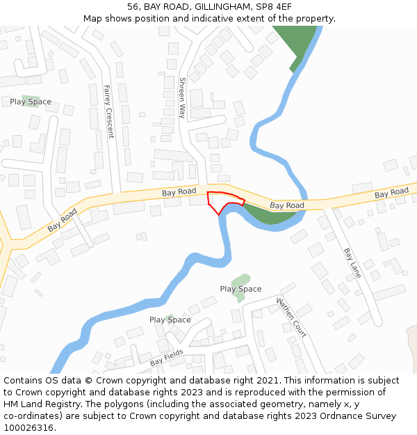 56, BAY ROAD, GILLINGHAM, SP8 4EF: Location map and indicative extent of plot