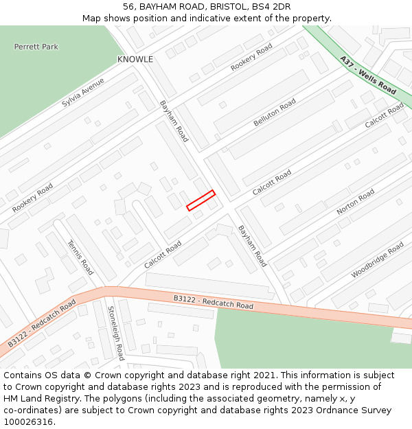 56, BAYHAM ROAD, BRISTOL, BS4 2DR: Location map and indicative extent of plot