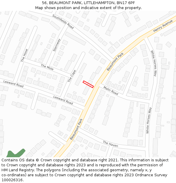 56, BEAUMONT PARK, LITTLEHAMPTON, BN17 6PF: Location map and indicative extent of plot