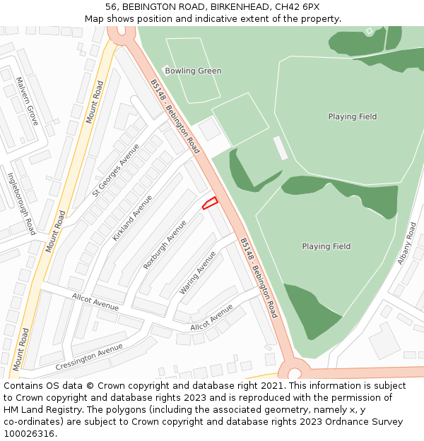 56, BEBINGTON ROAD, BIRKENHEAD, CH42 6PX: Location map and indicative extent of plot