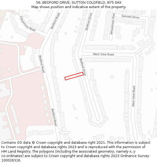 56, BEDFORD DRIVE, SUTTON COLDFIELD, B75 6AX: Location map and indicative extent of plot