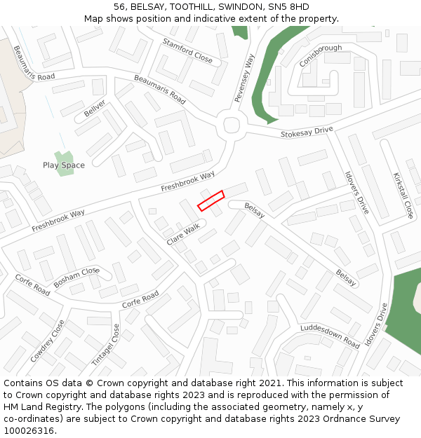 56, BELSAY, TOOTHILL, SWINDON, SN5 8HD: Location map and indicative extent of plot