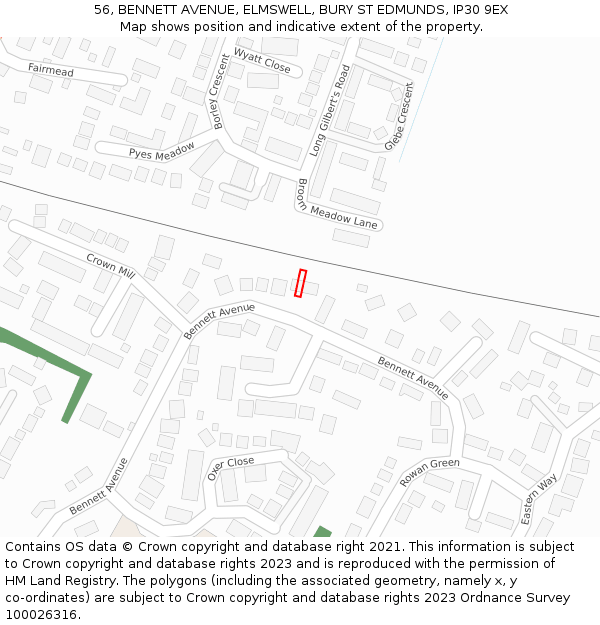 56, BENNETT AVENUE, ELMSWELL, BURY ST EDMUNDS, IP30 9EX: Location map and indicative extent of plot