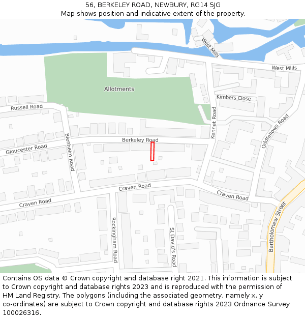 56, BERKELEY ROAD, NEWBURY, RG14 5JG: Location map and indicative extent of plot