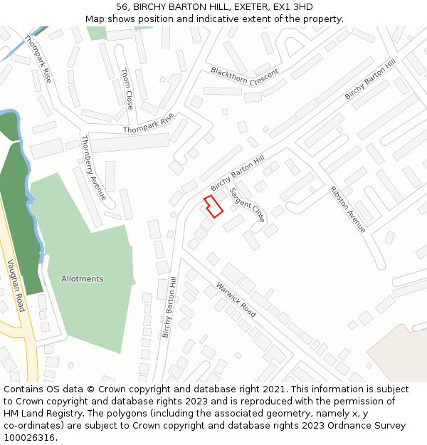 56, BIRCHY BARTON HILL, EXETER, EX1 3HD: Location map and indicative extent of plot