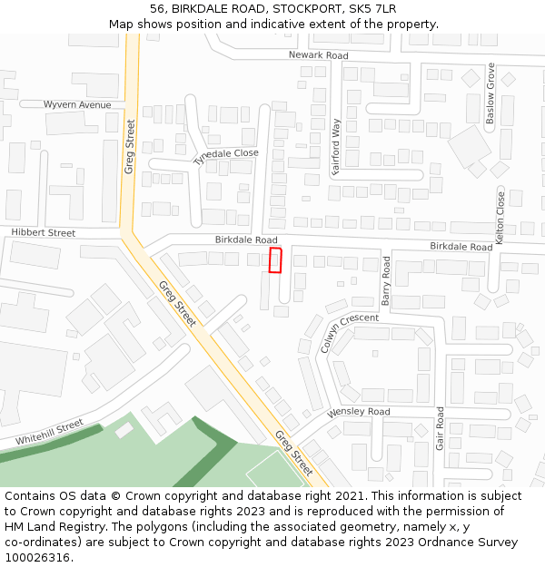 56, BIRKDALE ROAD, STOCKPORT, SK5 7LR: Location map and indicative extent of plot