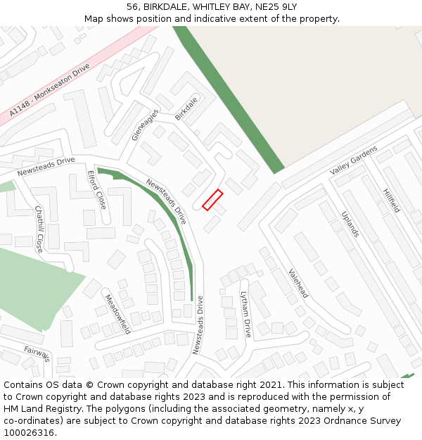 56, BIRKDALE, WHITLEY BAY, NE25 9LY: Location map and indicative extent of plot
