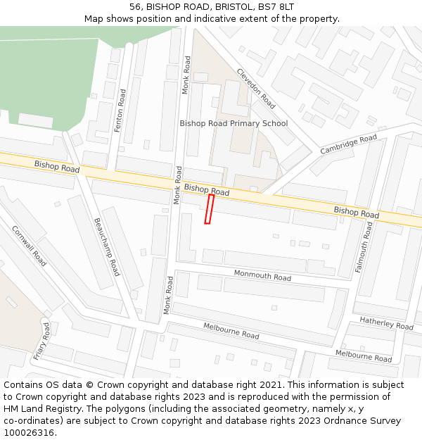 56, BISHOP ROAD, BRISTOL, BS7 8LT: Location map and indicative extent of plot