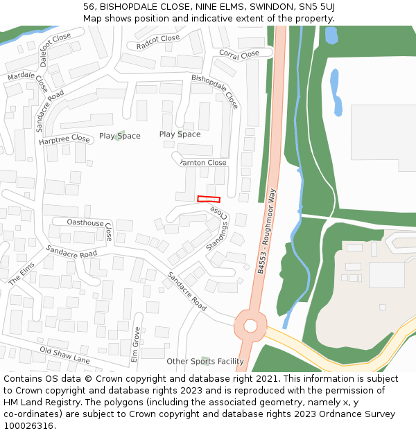 56, BISHOPDALE CLOSE, NINE ELMS, SWINDON, SN5 5UJ: Location map and indicative extent of plot