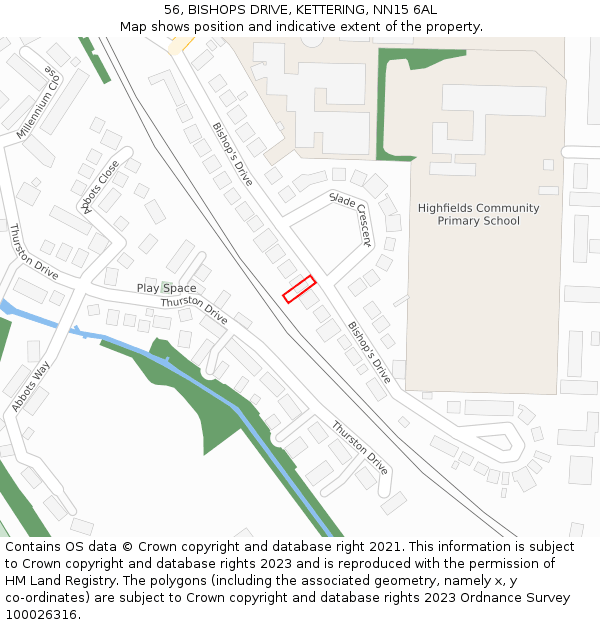56, BISHOPS DRIVE, KETTERING, NN15 6AL: Location map and indicative extent of plot